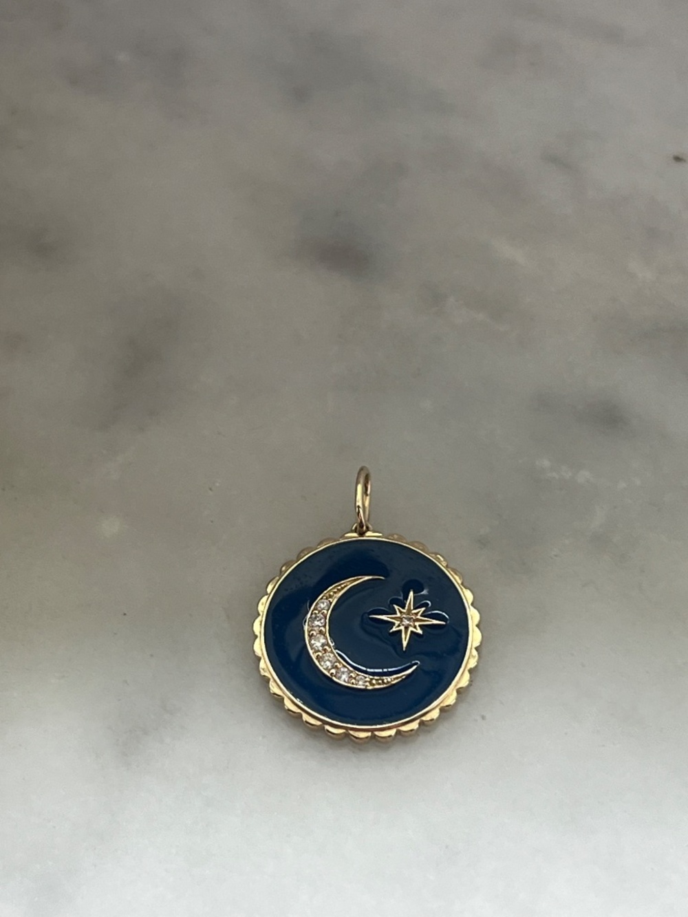 Sydney Evan 14K Gold & Diamond Celestial Moon Star Navy Enamel Charm Pendant - Picture 6 of 11
